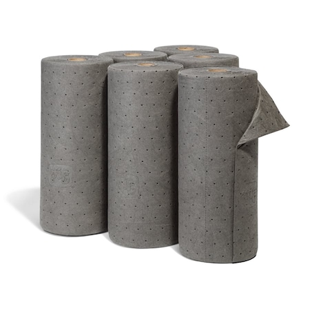 Pig Sorbent Roll, Universal, 19.8 gal Vol Absorbed per Pkg, 15 in x 50 ft, Gray, Polypropylene, 6 PK MAT2600
